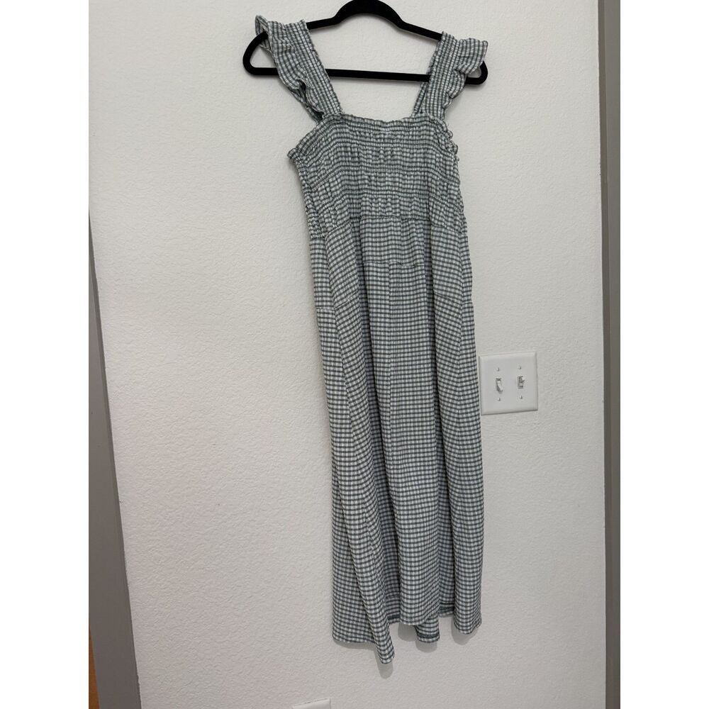 Old Navy Olive and White Gingham Smocked Midi Dress - Picture 2 of 3